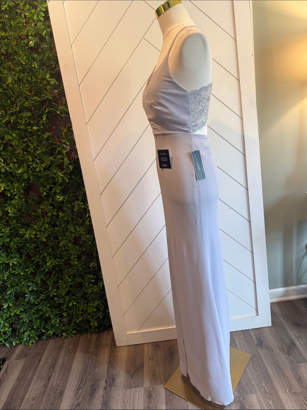 NWT- Story of a Starry Night Lavender Grey Backless Lace Maxi Dress - Picture 8 of 16